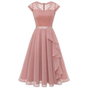 Women's V-Neck Wedding Guest Dresses Floral Lace Cocktail Party Swing Dress WT0212Blush S
