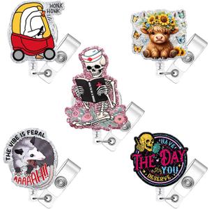 5 Pcs Funny Badge Reel Retractable Name Tag ID Clip Holder Nursing Student RN Pediatric Teacher Funny Office Work Accessories 5