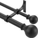 Double Curtain Rods 72-144 Inches with Round Finials, 1 Inch Heavy Duty Drapery Rod with Unique Aluminum Alloy Brackets for Windows, Sliding Door, Patio, Bedroom, Living Room Decoration, Matte Black