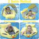 Mambobaby Float Add Tail Baby Swim Float with Canopy, Non-Inflatable Solid Baby Float, Upgrade Soft Waterproof Skin-Friendly Leather Material Infant Swim Float (Special Edition Yellow), Medium
