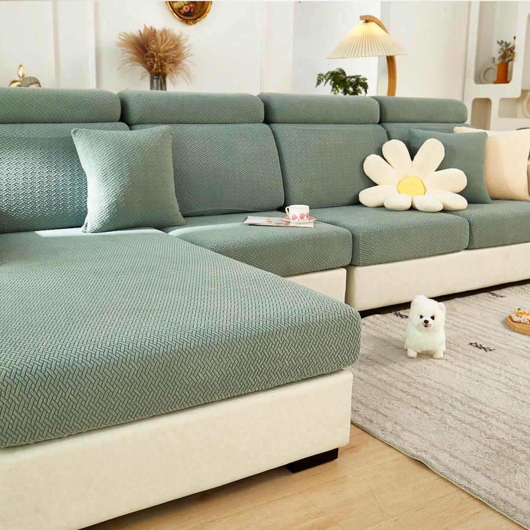 Sofa Covers Couch Covers for Sofa Pet Friendly Couch Cushion Covers Universal Sofa Covers Washable Stretch Slipcovers for Sectional Sofa (Texture Green,Back Cover M)