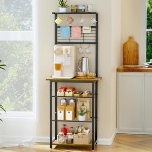 BUTUNITA Coffee Bar Station with 5 Tiers - Small Coffe Bar Kitchen Shelf with 4 S-Shaped Hooks - Corner Storage Baker's Rack for Small Spaces, Entryways, and Living Rooms