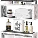 RICHER HOUSE Floating Shelves with Guardrail, Rustic Wood Shelves for Wall Dcor, Farmhouse Bathroom Accessories Wall Mounted, Bathroom Organizer Over Toilet Storage, Kitchen, Living Room - White
