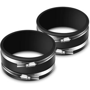 Therwen 2 Pcs 6 Inch Dust Control Flex Cuff with Adjustable Hose Clamps, Flexible PVC Coupling with Stainless Steel Clamps, Black Hose Connector Ports