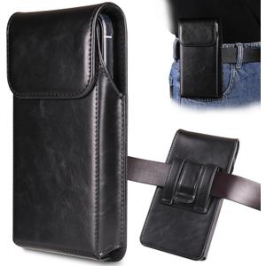 Holster for iPhone 16, 16 Pro, iPhone 15, 15 Pro, 14, 14 Pro, 13, 13 Pro, 12, 12 Pro, 11, Galaxy S25, S24, S23, Premium Leather Pouch with Belt Clip Phone Holster Belt Case, Black - M (Medium)