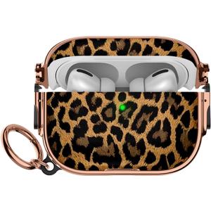 Maxjoy for Apple Airpods Pro 3 case(2025) Leopard with Safety Lock,Compatible Airpods Pro 3rd Generation case Cover,for Cute AirPods Pro Case Cheetah for Women Girly with Keychain-Gold Leopard Print