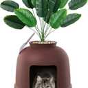 Lifewit Litter Box with Faux Plant & Scoop for Large Cat, Hidden Corner Enclosure Litter Tray with Odor Control & Carbon Filter in Living Room/Bedroom/Bathroom, Brown
