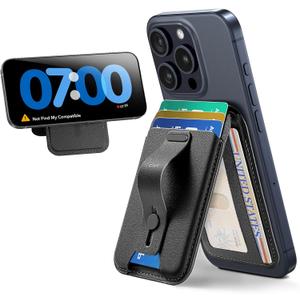 ESR Upgraded for MagSafe Wallet, 5 Card Holder with Adjustable Stand, Secure Grip Finger Loop, Magnetic Wallet for iPhone 17/16/15/14/13/12, Not for Mini, Not Find My Compatible, Black