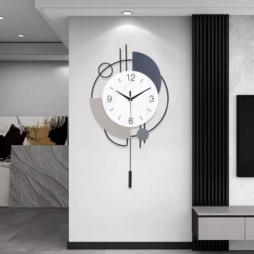 Dankeit Wall Clock, Silent Non-Ticking Quality Quartz Battery Operated with Pendulum, Large Wall Clock for Living Room Kitchen Home Bathroom Bedroom Wall Decor, 13x21.65inch(Black)