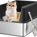 Stainless Steel Cat Litter Box with Lid,XL,19.7 L x 13.8 W x 11.8H Deep,Large Metal Litter Box with High Side,for Small and Large Cats,Anti-Leakage Non-Sticky Easy Cleaning Include Litter Scoop