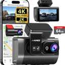 Dash Cam Front and Rear, 4K+2K Recording Dash Camera for Cars, Night Vision with WDR, 170 Wide Angle, 5.8G/2.4G Dual Wi-Fi, 64GB Card, Built-in GPS, G-Sensor Emergency Lock, 24H Parking Monitor