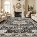RUUGME Washable 10x14 Area Rug - Soft Area Rugs for Living Room Stain Resistant Carpet Vintage Lightweight Rugs for Bedroom with Non Slip Backing Indoor Ultra-Thin Rugs Home Decor 10x14 Black