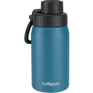 GOPPUS 15oz Kids Water Bottle with Spout Lid, Toddler Water Bottle, Stainless Steel Insulated Water Bottle, Leakproof, BPA Free, Suitable for Boys and Girls for School（Navy Blue）