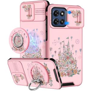 Buleens for Moto G Stylus 2025 Case - Cute Designed with Ring Stand & Camera Cover Women Girls Aesthetic Kawaii Girly Flower Castle Phone Cover for Moto G Stylus 5G 2025 Case Compatible with Magsafe
