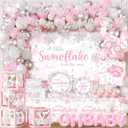 Little Snowflake Baby Shower Decorations - 283Pcs Pink A Little Snowflake is on the Way Tableware & Balloons Set,Christmas Winter Wonderland Baby Shower Party Supplies for Girl
