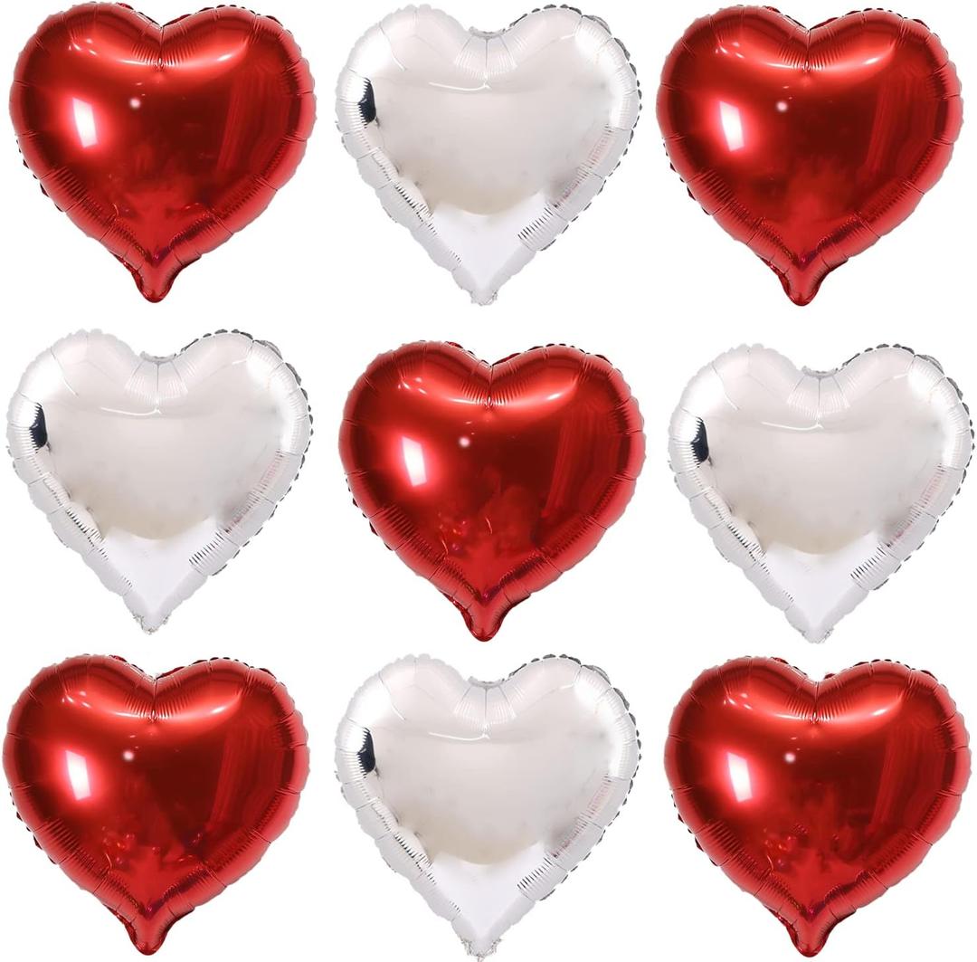 3 x 30 pcs Heart Balloons 18" Foil Love Balloons Mylar Balloons heart balloons for Valentines Day Propose Marriage Wedding Anniversary Backdrop Birthday Party Supplies (Red+Silver)