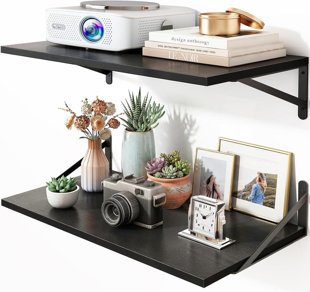 Fixwal 2pcs 10 in Deep Floating Shelves for Wall (Black, 23.6" L), 23.6 X 10 X 0.5in
