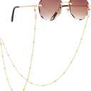 PEARLADA 18K Gold Eyeglass Chain Sunglasses Strap Holder Reading Glasses Retainer Gold Beaded Chain String Cord Lanyard