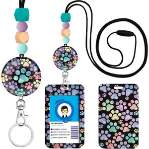 Dog Cat Paw Teacher Lanyards for ID Badges and Keys, Cute Silicone Beaded Breakaway Lanyard for Women Nurses Educators School, Keychain with Name Tag Badge Holder