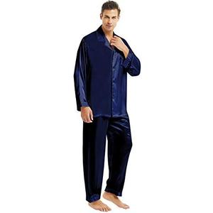 Lonxu Pajamas Set Mens Silk Satin Pajamas Long Sleeve Loungewear Two-Piece Sleepwear Button-Down Pj Set 2XL