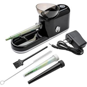 Free Boy Electric Cones Rolling Machine Automatic Cone Loader Mini Portable Pre Rolled Cones Filling Maker,1 Stirring Rod, 1 Brush(King Size, Black-Lines)
