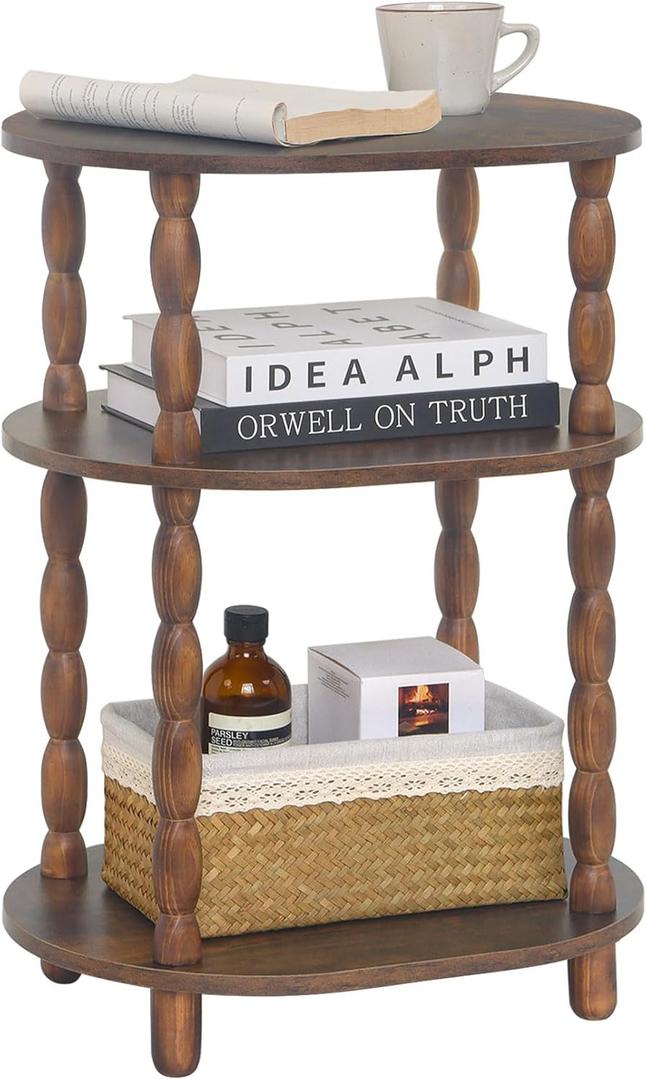 MaxSmeo Side Table, 3-Tier Small End Table, Modern Oval Night Stand Accent Table for Living Room, Bedroom, Rustic Brown