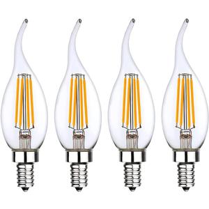 Low Voltage 12V 24V Candelabra E12 Base LED Light Bulb Flame Tip 40Watt Equivalent Warm White 2700k for 12volt Landscape Lighting RV Camper Marine Boat Solar Battery use 4 Pack