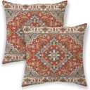 BETGINY Boho Pillow Covers 22x22, Burnt Orange Grey Ethnic Design Outdoor Decorative Throw Pillows for Couch, Fall Carpet Pattern Decor Cushion Cover 2 Pcs Farmhouse Linen Pillowcase for Bed Car Safa