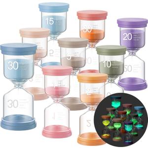 9 Pcs Luminous Sand Timers 0.5/1/2/3/5/10/15/20/30 Minutes Colorful Hourglass Glow in The Dark Sandglass Sand Clock Timer for Classroom Home Office Kitchen Cooking Decor