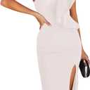 One Shoulder Ruffle Dress Side Split Bodycon Bandage Dress Wedding Guest Dress (Small, White)