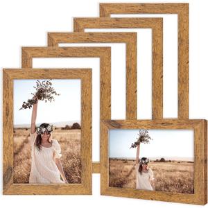 TWING 4 x 6 Picture Frames Set of 6, Rustic Photo Frames Collage for Wall Decor Mounting or Table Display,Home Decorative Collage Picture Photo Frame Wood Brown,Walnut