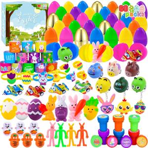 XIMISHOP 60PACK Pre Filled Easter Eggs with Party Favors Assortment Bulk,Easter Party Favors Surprise Eggs for Easter Eggs Hunt, Easter Basket Stuffers Fillers, Classroom Prize Supplies