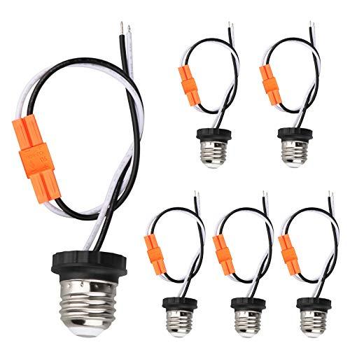 Helunsi E26 Socket Adapter, 6 Pack Light Bulb Socket Pigtail, Screw in Male Light Socket Pigtail, E26 Medium Base Recessed Light Socket Adapter for LED Ceiling Light Downlight Outlet Converter Socket