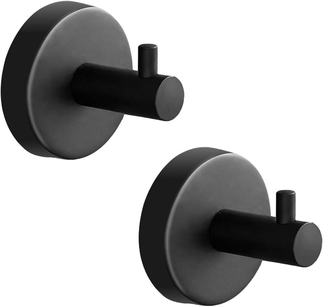 2 Pack Towel Hooks for Bathrooms, Screw in Stainless Steel Coat Robe Hook(Matte Black)