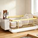 Gold Dish Racking Rack for Kitchen Counter, Carbon Steel Space-Saving Design with Removable Drip Tray & Cutlery Holder, Efficient Drainer for Daily Use, Durable and Stylish in Golden Finish
