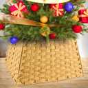 Christmas Tree Collar 24'', Woven Wicker Tree Collar for Artificial Trees, Wicker Tree Skirt Basket for Christmas Tree Base Rustic Farmhouse Tree Ring for Home Decor, Gold