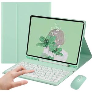 Keyboard Case for iPad 11th Gen A16 2025/iPad10th Generation 2022 with Mouse, Cute Round Key Magnetically Detachable Keyboard Case with Pencil Holder (Mint Green)