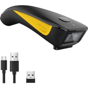 NETUM Mini Barcode Scanner Bluetooth Compatible, Small Portable USB Bar Code Scanner for Inventory, 2.4G Cordless Image Reader for Tablet iPhone iPad Android iOS PC POS (2D-C750-Yellow)