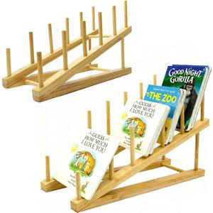 2 PCS Book Display Stand Holder, 5-Tier Wooden Kids Bookshelf, Toddler Book Rack Organizer for Magazines, Children Tabletop Book Display Shelves for Living Room Bedroom Home Office