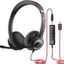 USB Headset with Mic for PC, On-Ear Computer Laptop Headphones with Noise Cancelling Microphone in-line Control for Home Office Online Class Skype Zoom (USB+3.5mm, Black) (Black)