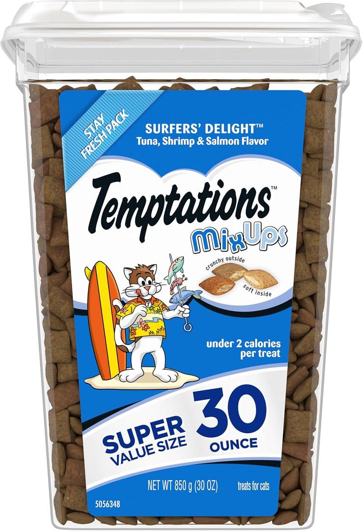 Temptations MixUps Surfer's Delight Flavor Crunchy and Soft Cat Treats, 30 oz. Tub (1.88 Pound (Pack of 1))