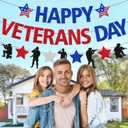 2 x Happy Veterans Day Banner Blue Red Veterans Day Decorations America Patriotic Army Military Soldier Thank You Veterans Theme Dcor Remember and honor Veterans Day Party Supplies