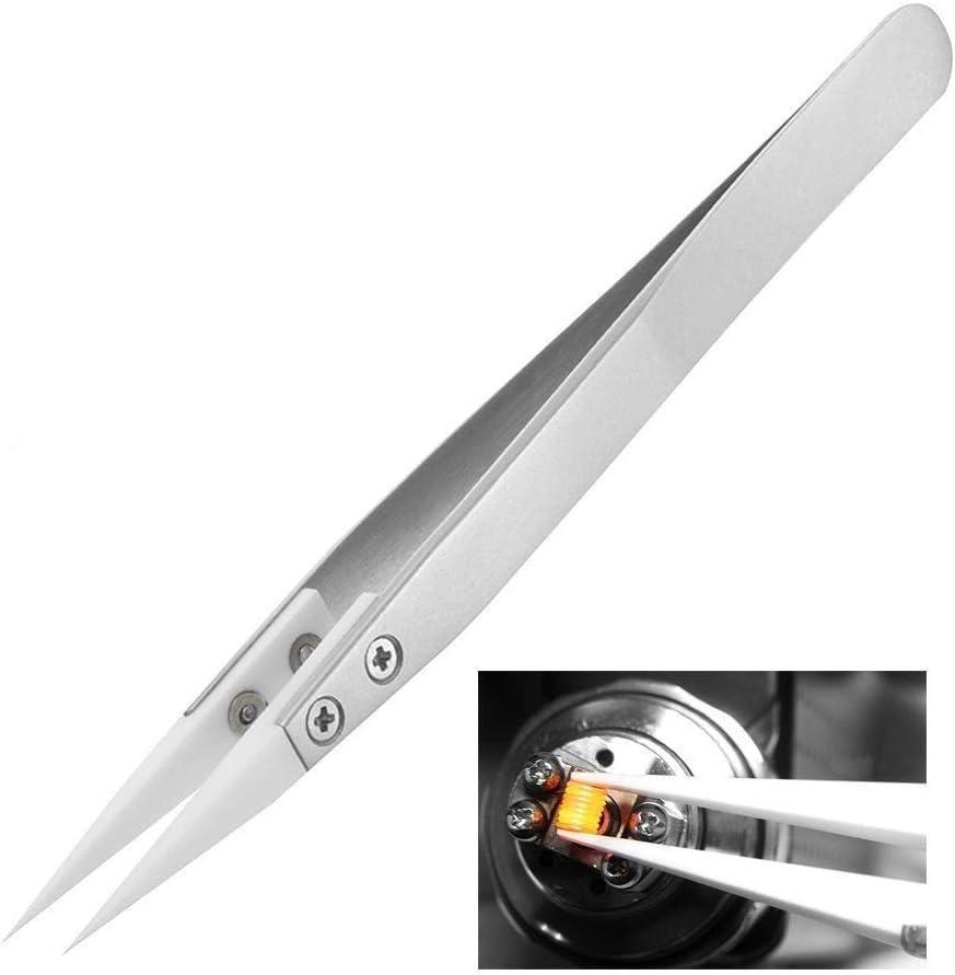 Stainless Steel Tweezers,Stainless Steel Ceramic Tweezers, Antimagnetic, High Temperature Resistant, Non-Conductive, High Temperature Resistance 3000 Degrees (Stainless Steel Ceramic Tweezers)