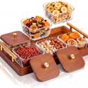 Domensi 6 Glass Snackle Box with Wood Tray and Lids Dry Fruit Container Jars Divided Serving Snack Tray with Gold Handles, Snackle Box Container Platter for Candy, Condiments Home Entertaining