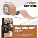 2 x AZEN 3 Rolls Kinesiology Tape, 16.4 ft Waterproof Kinetic Tape for Joints Support and Muscle Pain Relief, Knee Tape, Athletic Tape, Uncut Muscle Tape - Skin