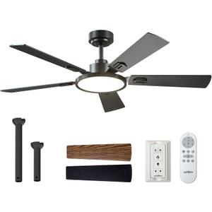 addlon Ceiling Fans with Lights, 52 inch Black Ceiling fan with Light and Remote Control, Reversible, 3CCT, Dimmable, Noiseless, Ceiling Fan for Bedroom, Farmhouse, living room, Indoor/Outdoor Use