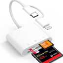 CF SD Card Reader for iPhone iPad Mac Dual Connector (Lightning & USB C), Digital Camera Memory Card Adapter to iPhone with Compact Flash/SD/MicroSD 3 Slot, Plug&Play for Android Phone Laptop