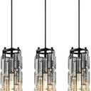 LMQNINE Pendant Lights Modern Black Pendant Light Mini Crystal Chandelier Pendant Lighting for Kitchen Island Dinning Room Bedroom Kitchen Sink Lighting (Black 3-Pack)
