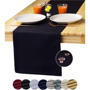 Black Table Runner 108 inch, Outdoor Dining Table Runners, Waterproof Long Dresser Scarf, Wrinkle-Free Coffee Table Runner, Geometric Decor for Nightstand, End Table, Dinner Parties, Wedding (Black Square Pattern)