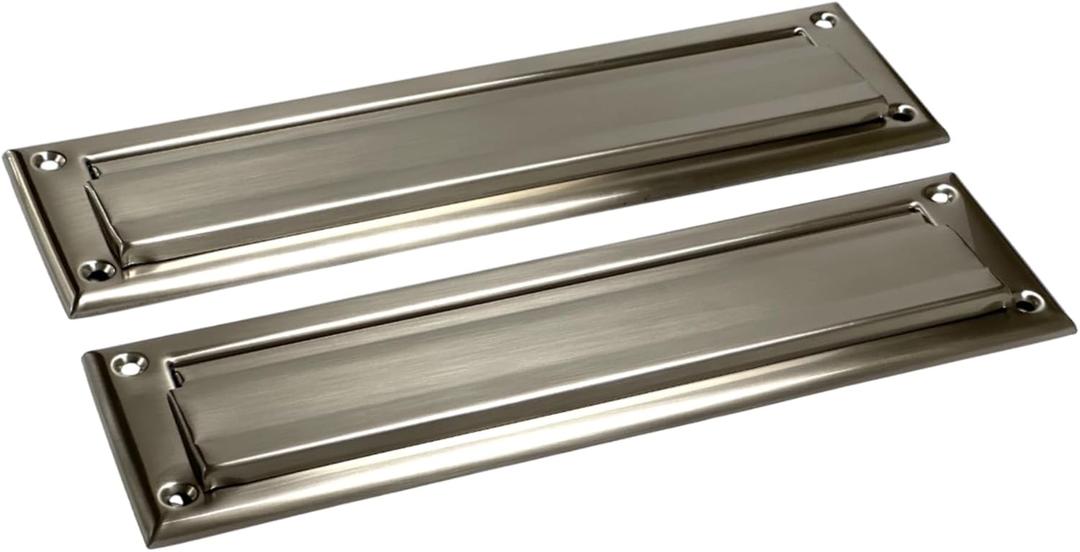 QCAA Solid Brass Mail Slot, with Solid Brass Interior Back Plate, 10" x 3", Satin Nickel, 1 Pack, Made in Taiwan